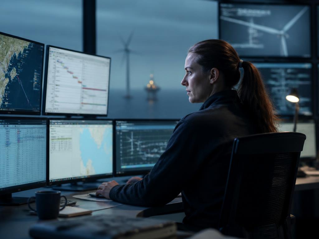 Operations manager planning offshore workforce logistics in a control room