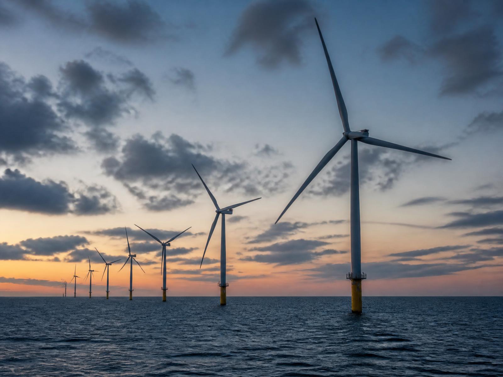 Offshore wind farm turbines over the ocean